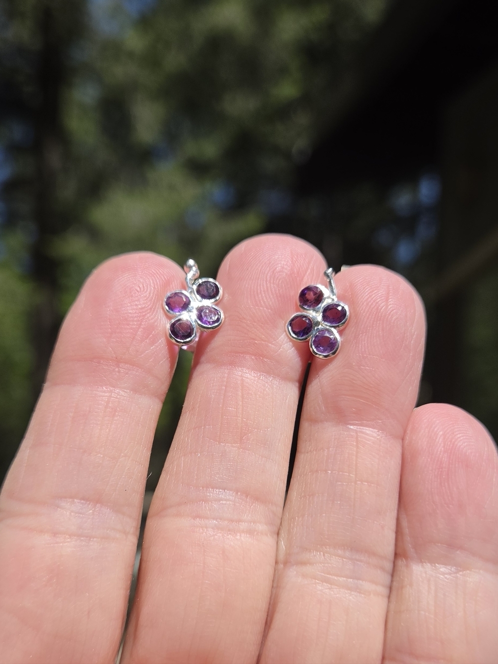 Amethyst Sterling Grape Cluster Earrings - Picture 3 of 9
